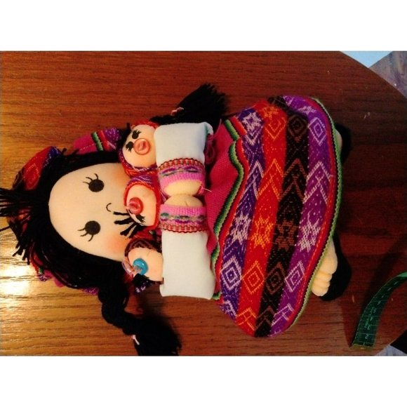 Handmade Peruvian Doll (3) Babies Papoose Colorful Ethnic Dress Purple Red Black - Picture 6 of 8
